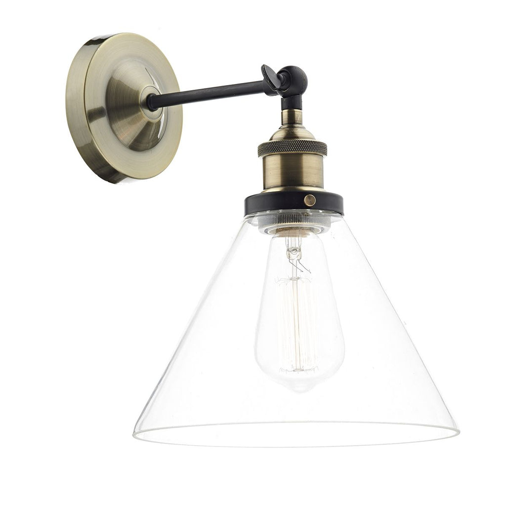 Ray 1 Light Wall Light Antique Brass Clear by Dar Lighting