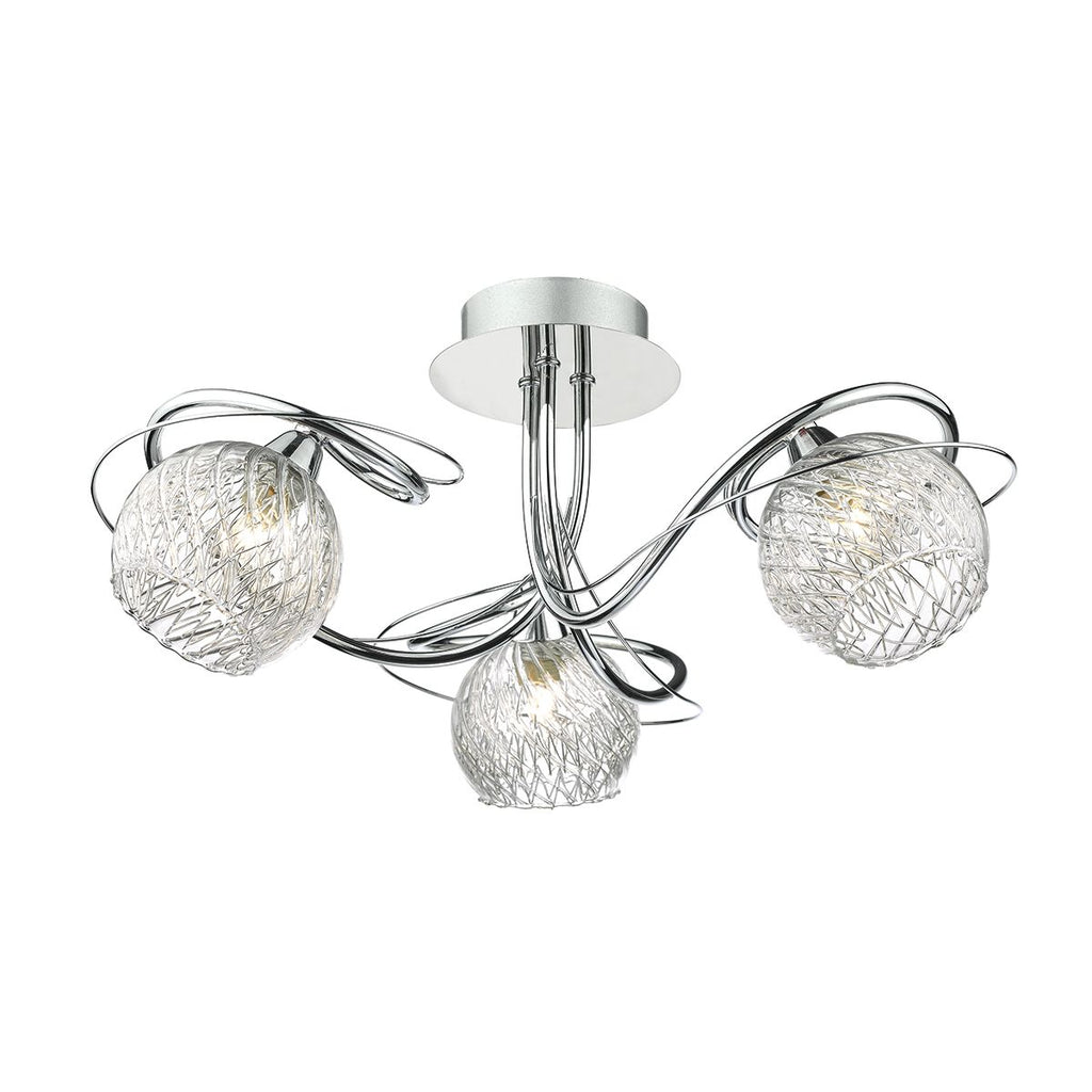 Rehan 3 Light Semi Flush Decorative Glass Polished Chrome Frame by Dar Lighting
