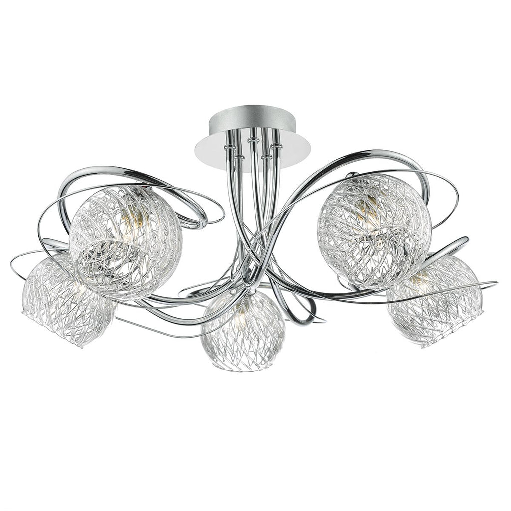 Rehan 5 Light Semi Flush Decorative Glass Polished Chrome Frame by Dar Lighting