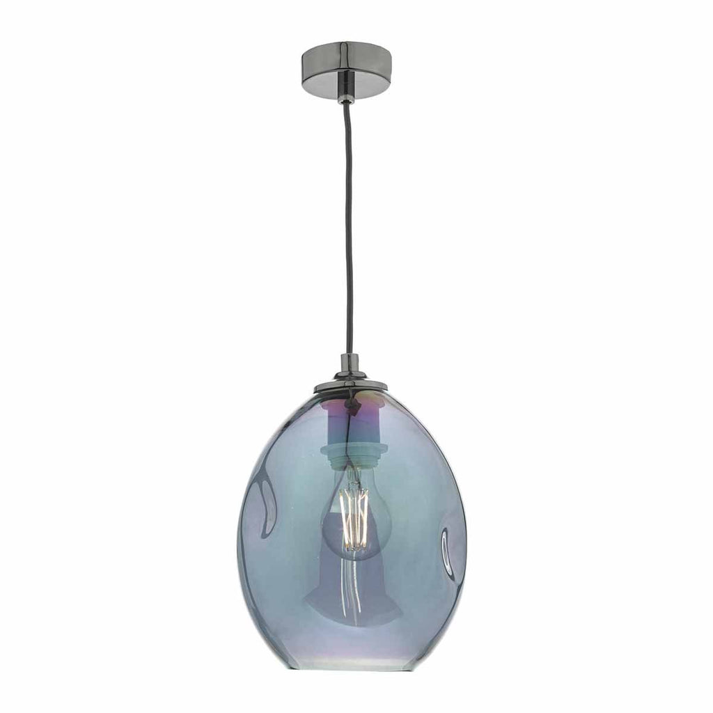 Rogan 1lt Pendant Black & Iridised Glass by Dar Lighting