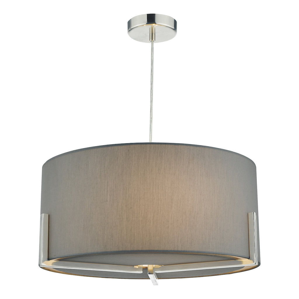 Santino Pendant Satin Chrome C/W Grey Cotton Shade by Dar Lighting