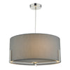 Santino Pendant Satin Chrome C/W Grey Cotton Shade by Dar Lighting