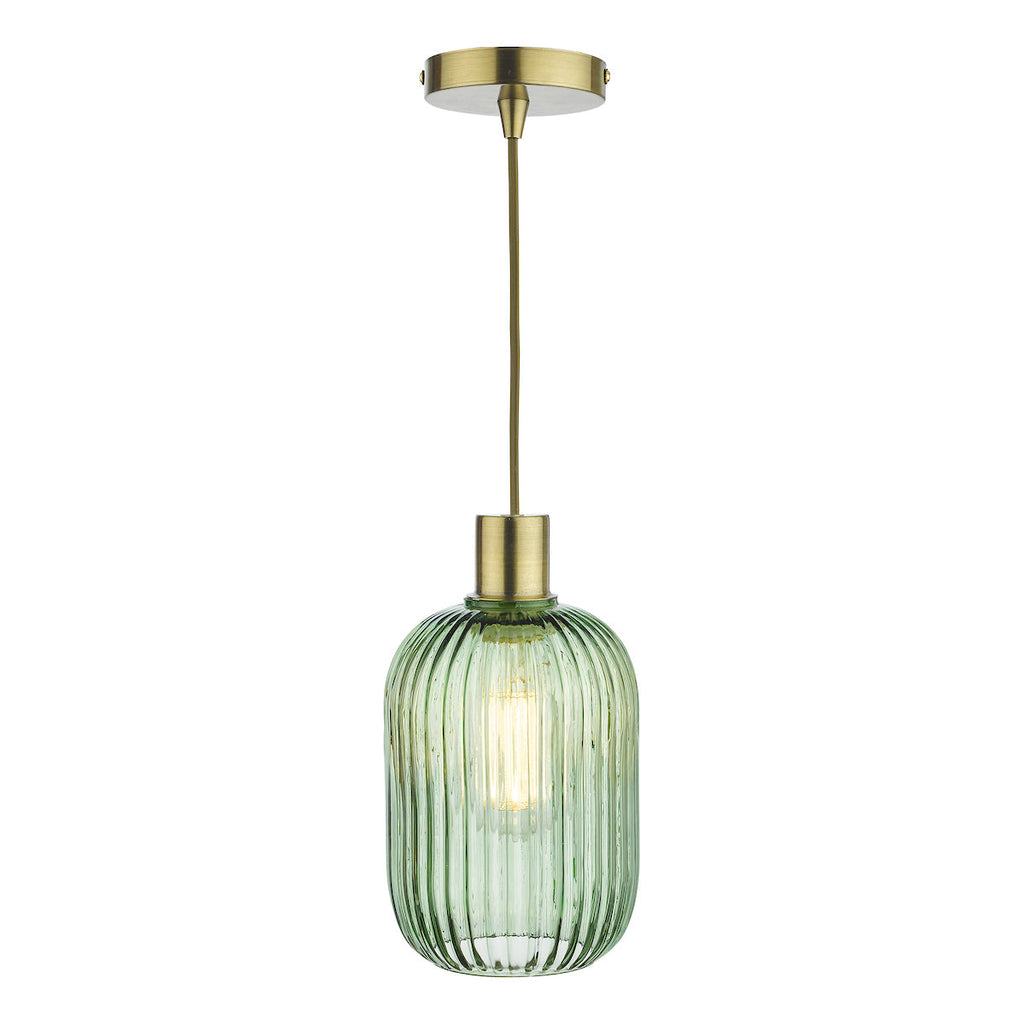 dar-lighting-Sawyer-Easy-Fit-Pendant-Green-Ribbed-Glass
