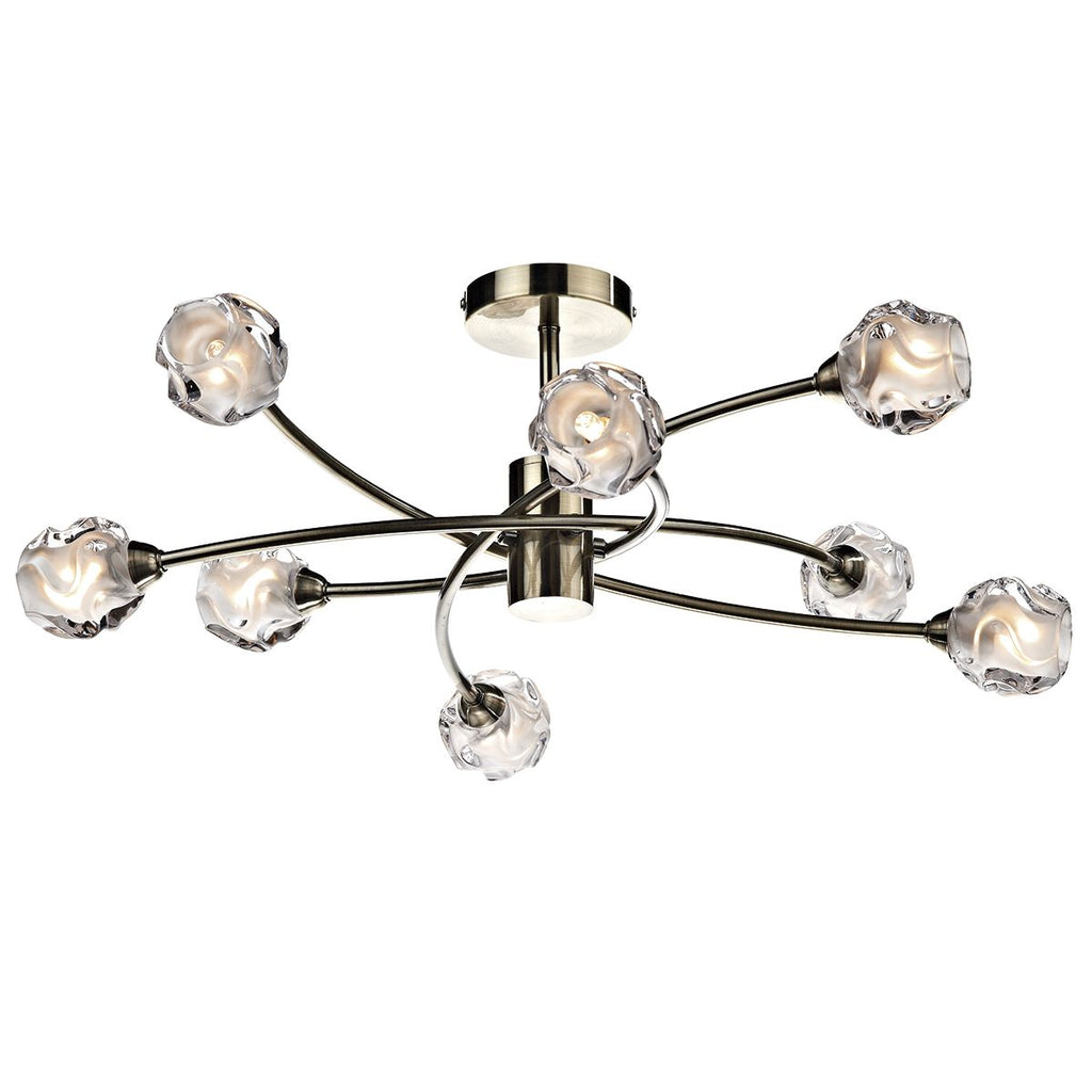 Seattle 8 Light Semi Flush Antique Brass by Dar Lighting