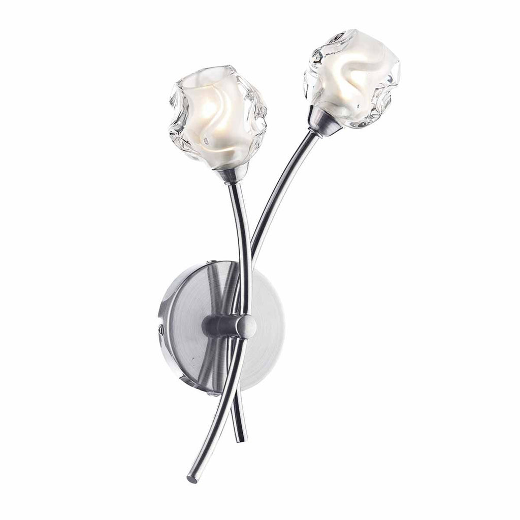 Seattle 2lt Wall Light Satin Chrome & Sculptured Glass by Dar Lighting