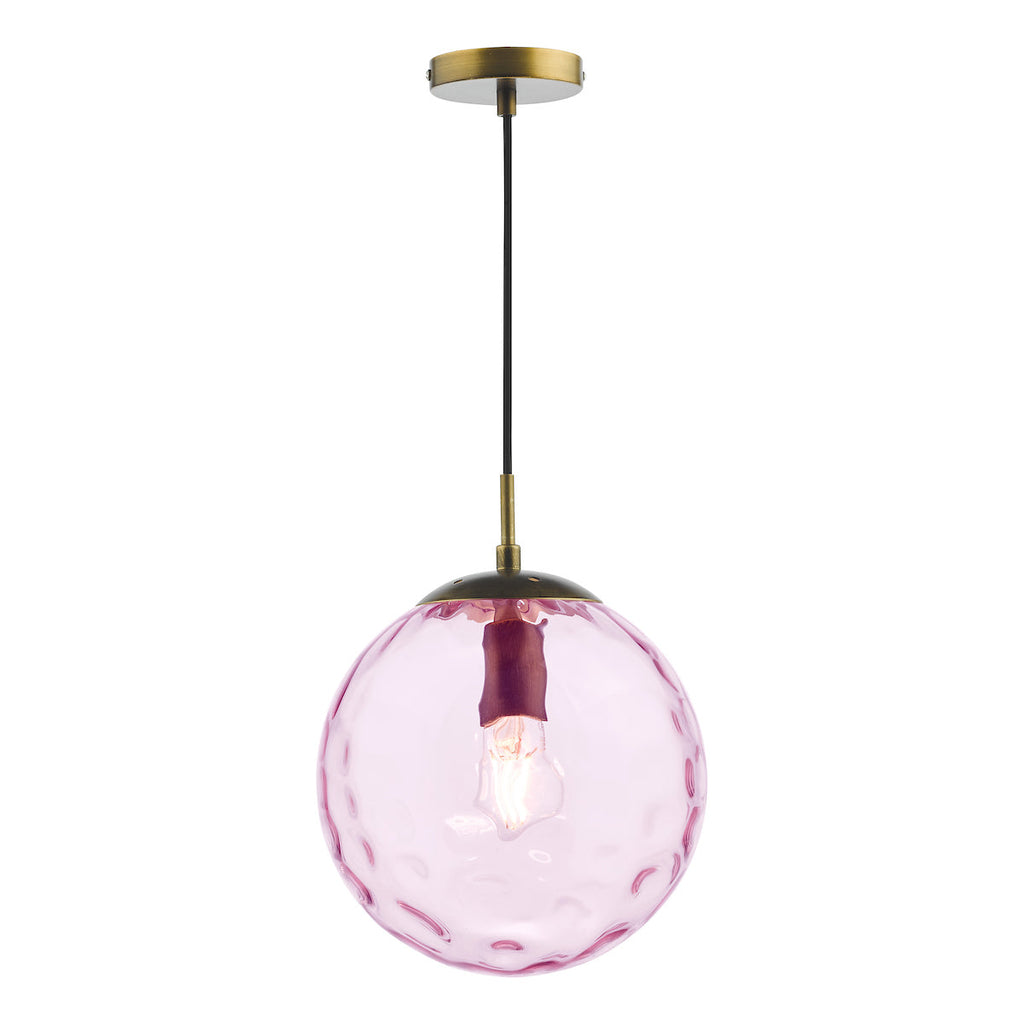 Dar Lighting - Ripple Single Pendant Bronze and Pink Glass