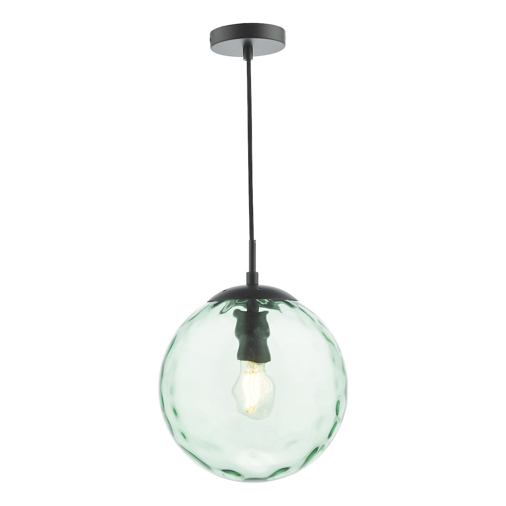 Dar Lighting - Ripple Pendant Matt Black & Green Glass