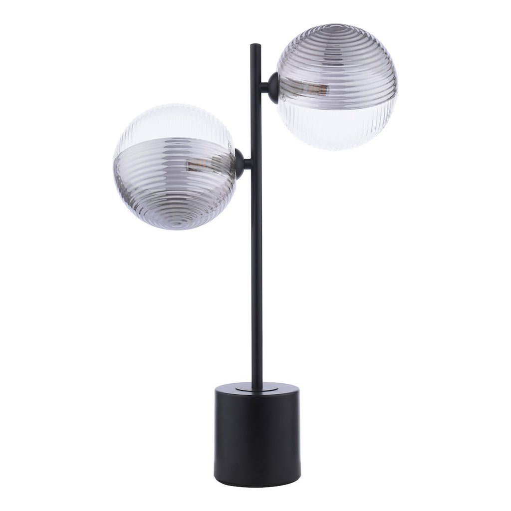 Dar Lighting - Spiral 2 Light Table Lamp Matt Black & Smoked/Clear Ribbed Glass
