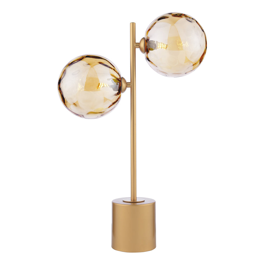 Dar Lighting - Spiral 2 Light Table Lamp Matt Gold & Champagne Dimpled Glass