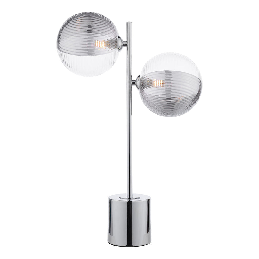 Dar Lighting - Spiral 2 Light Table Lamp Polished Chrome & Smoked/Clear Ribbed Glass