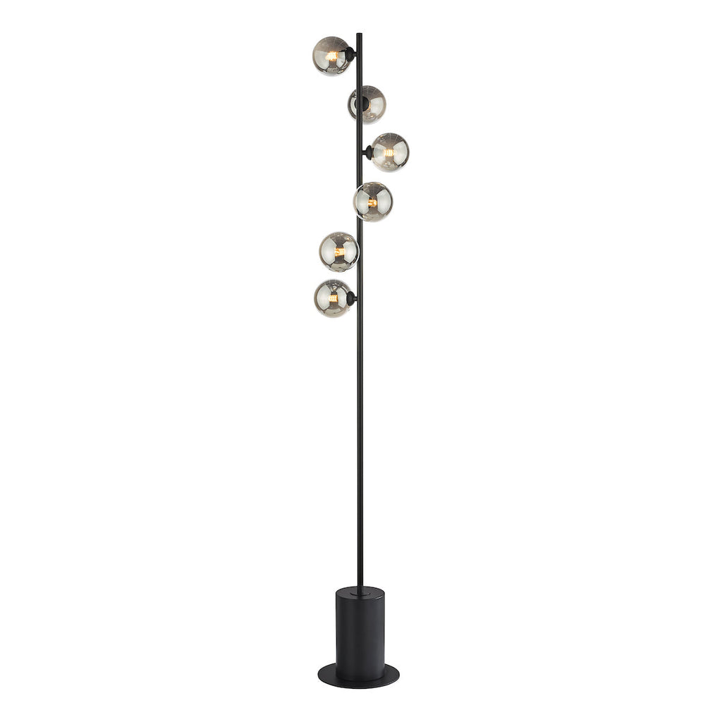 dar-lighting-Spiral 6 Light Floor Lamp Matt Black Smoked Glass