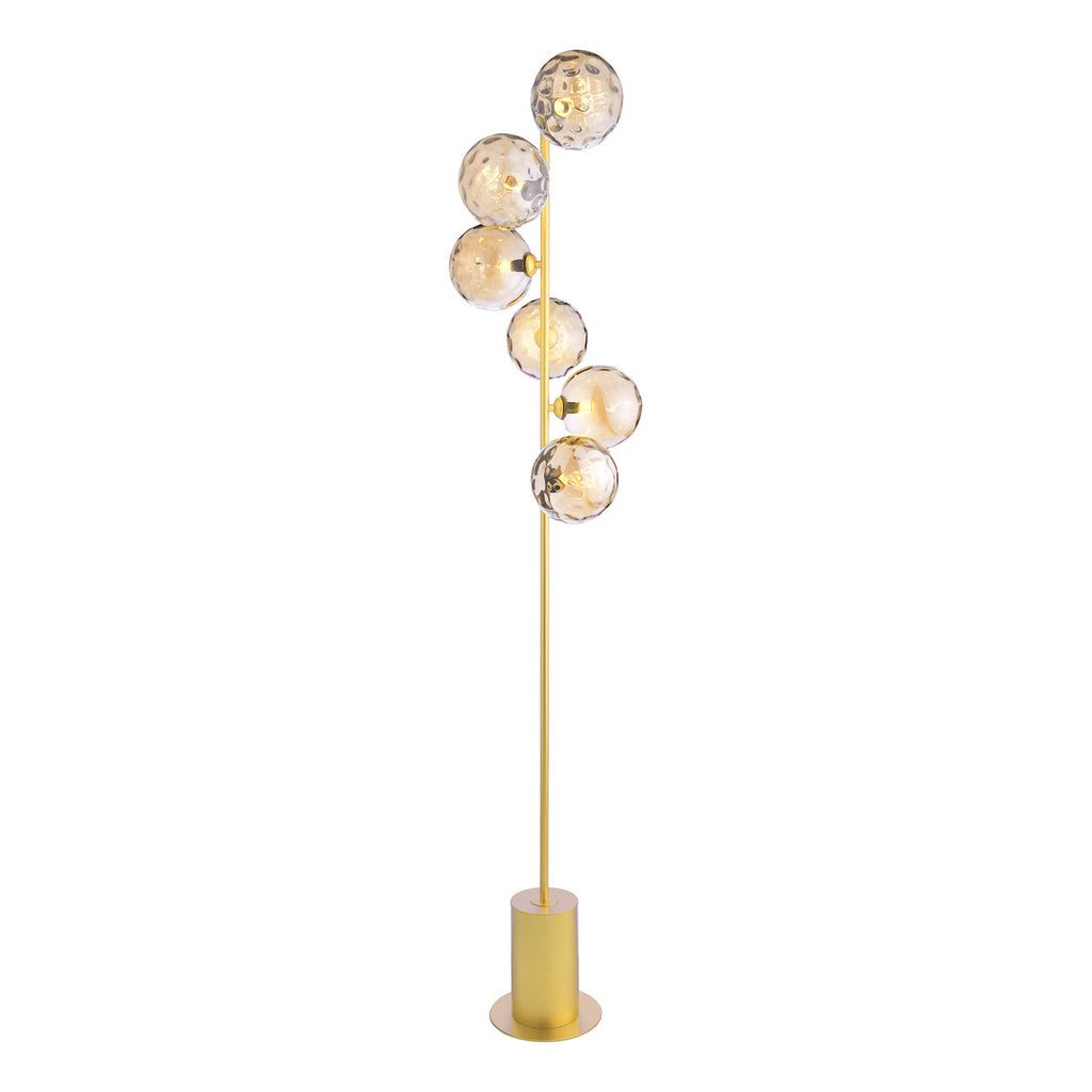 Dar Lighting -  Spiral 6 Light Floor Lamp Matt Gold & Champagne Dimpled Glass