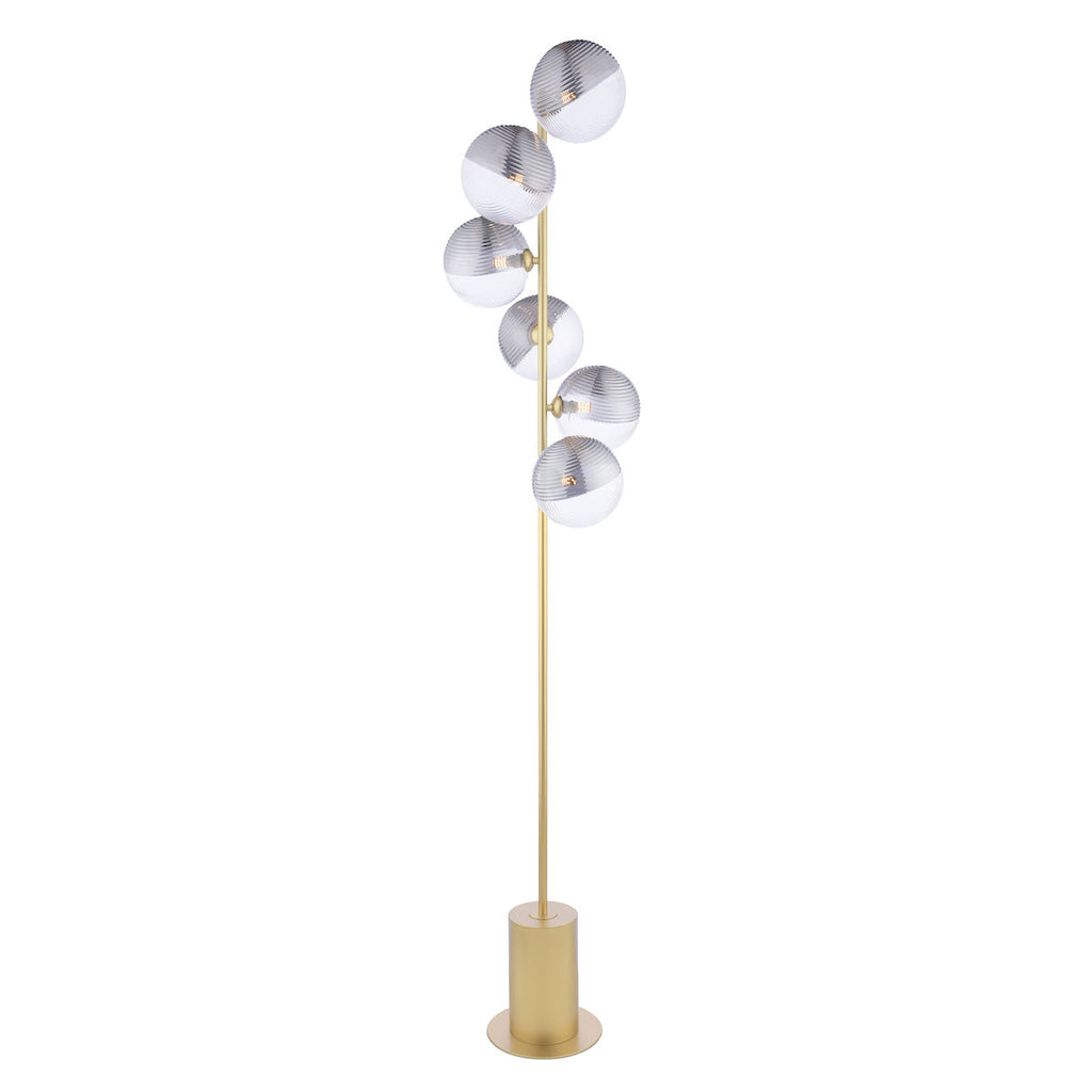 Dar Lighting -  Spiral 6 Light Floor Lamp Matt Gold & Smoked/Clear Ribbed Glass