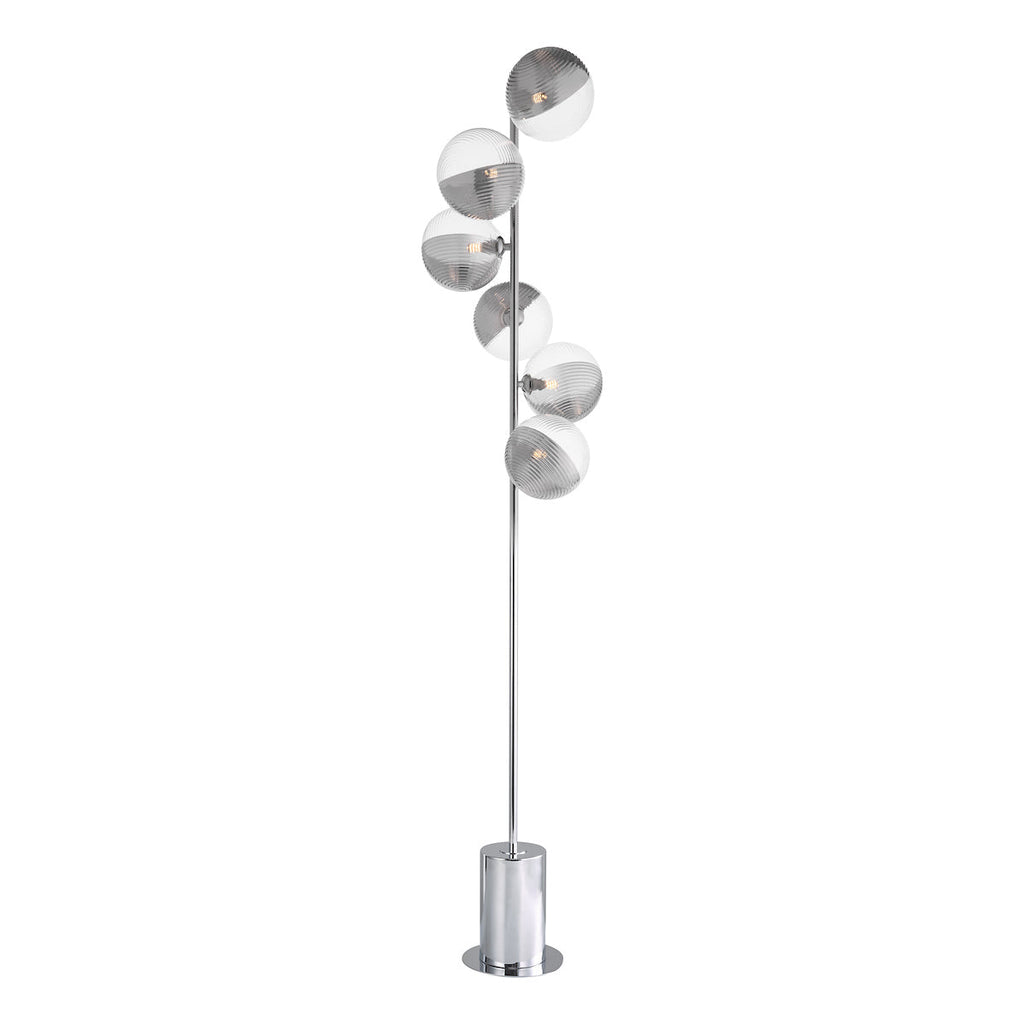 Dar Lighting -  Spiral 6 Light Floor Lamp Polished Chrome & Smoked/Clear Ribbed Glass