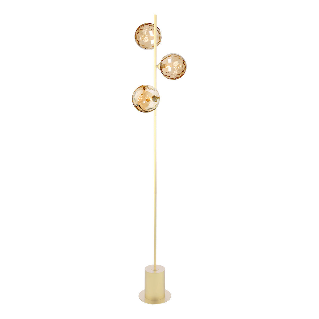 Dar Lighting -  Spiral 3 Light Floor Lamp Matt Gold & Champagne Dimpled Glass
