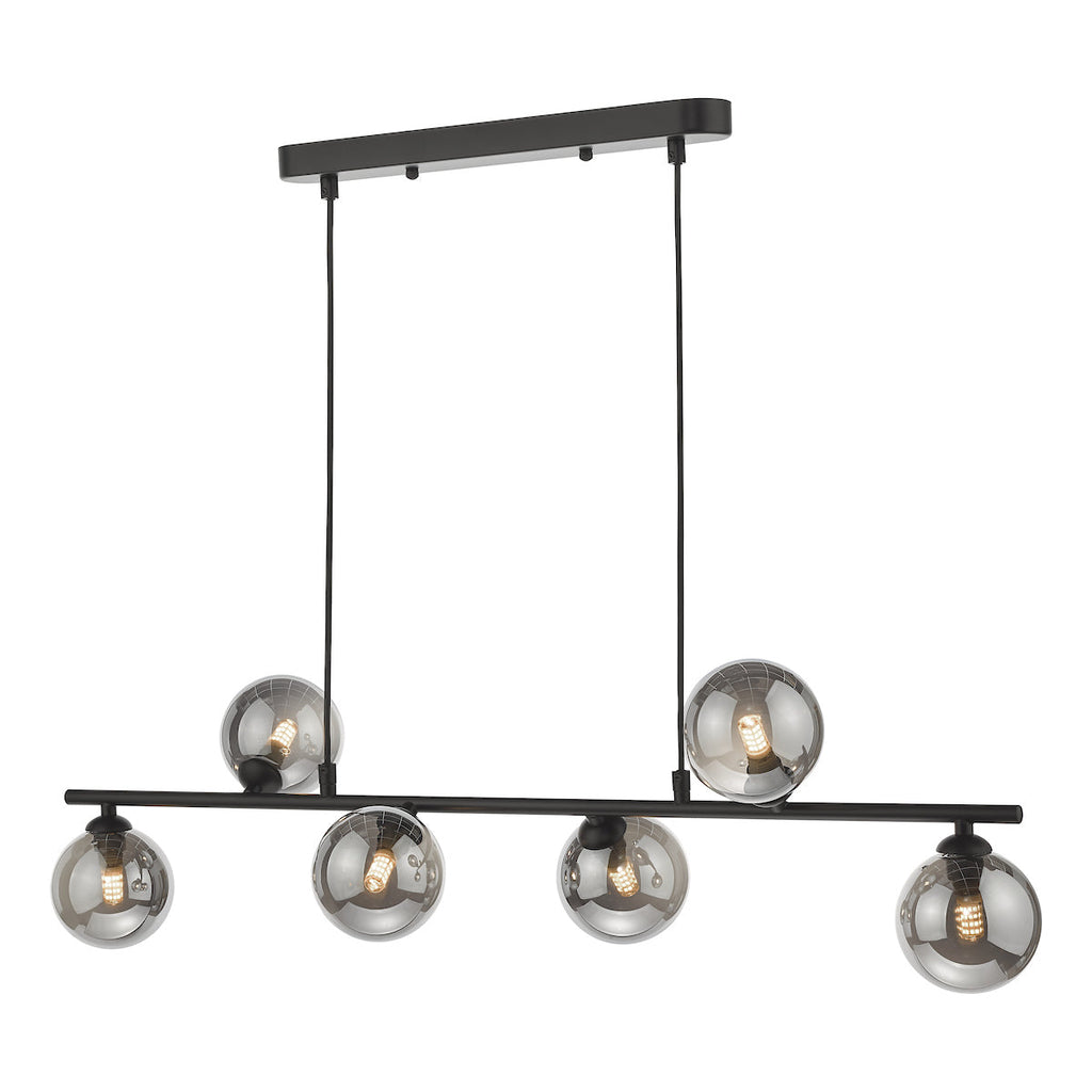 dar-lighting-Spiral 6 Light Bar Pendant Matt Black Smoked Glass