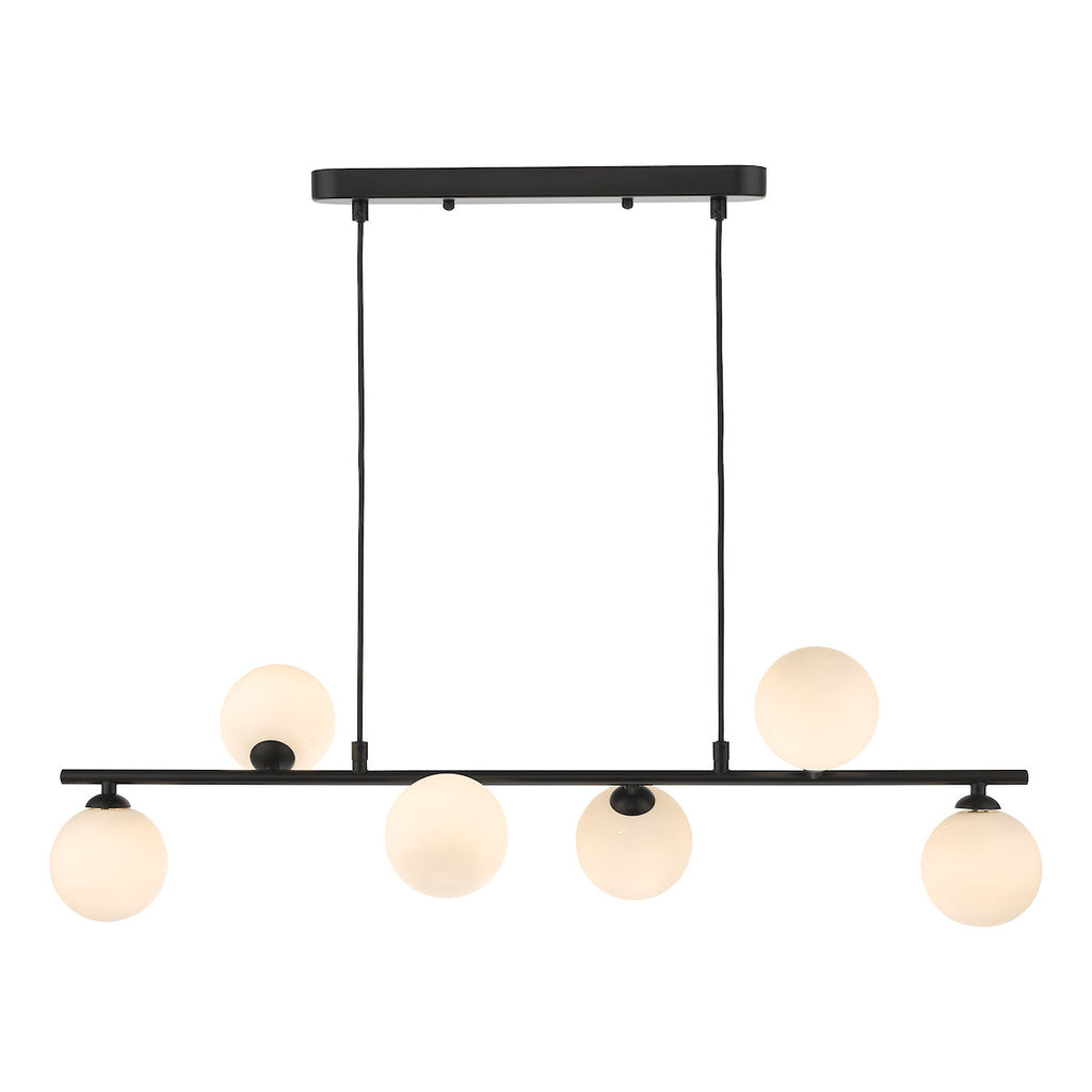 dar-lighting-Spiral 6 Light Bar Pendant Matt Black Opal Glass