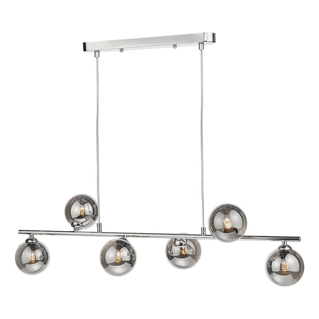 dar-lighting-Spiral 6 Light Bar Pendant Polished Chrome Smoked Glass