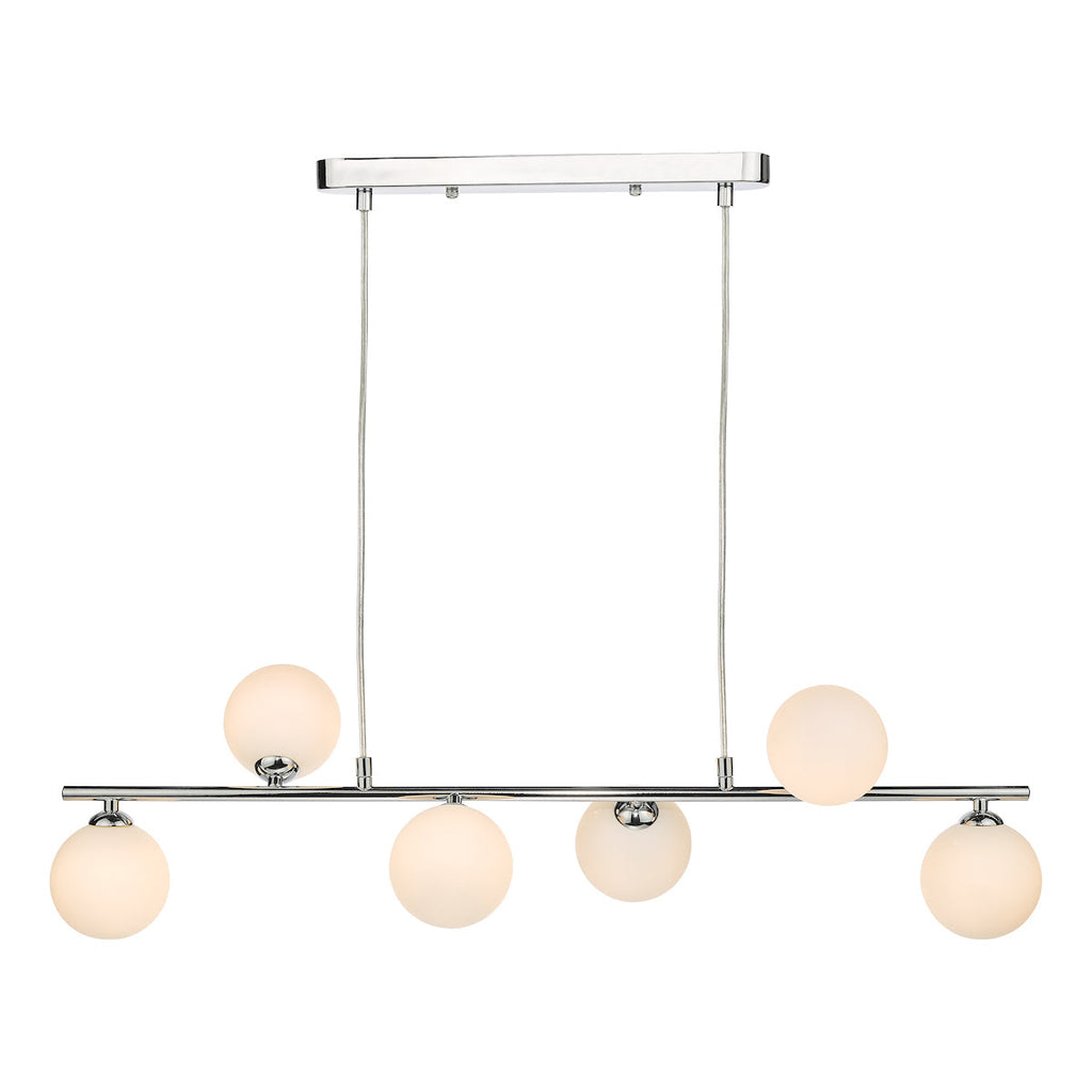 dar-lighting-Spiral 6 Light Bar Pendant Polished Chrome Opal Glass