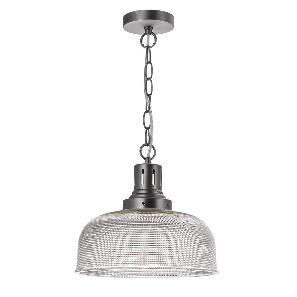 Tack 1 Light Glass Pendant Antique Chrome by Dar Lighting