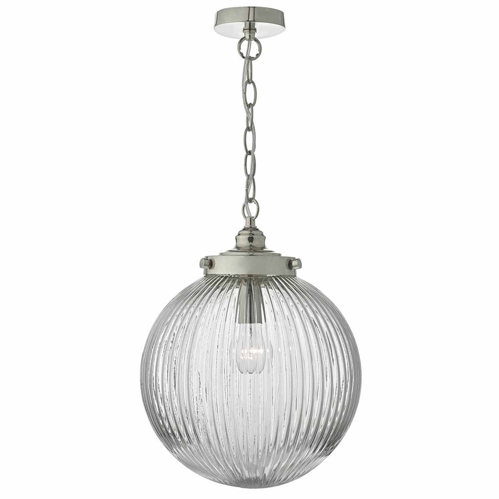 Tamara 1lt Pendant Satin Nickel & Ribbed Glass by Dar Lighting
