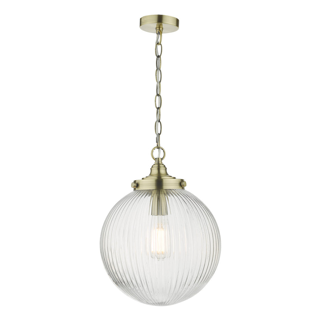 Tamara 1lt Pendant Antique Brass & Ribbed Glass by Dar Lighting