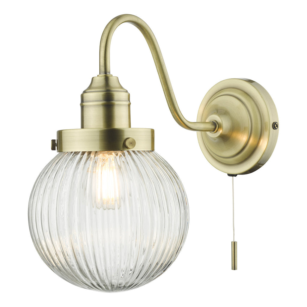 Tamara Wall Light Antique Brass & Ribbed Glass by Dar Lighting