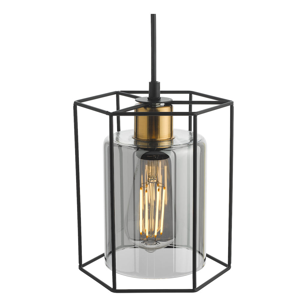 Dar Lighting - Tatum Pendant Matt Black and Smoked Glass