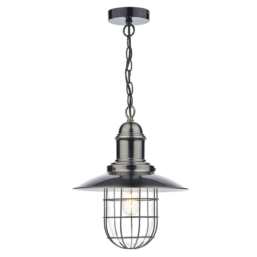 Terrace 1 Light Pendant Antique Chrome by Dar Lighting