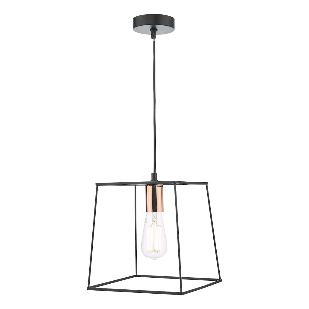 Tower 1 Light Pendant Black & Copper by Dar Lighting