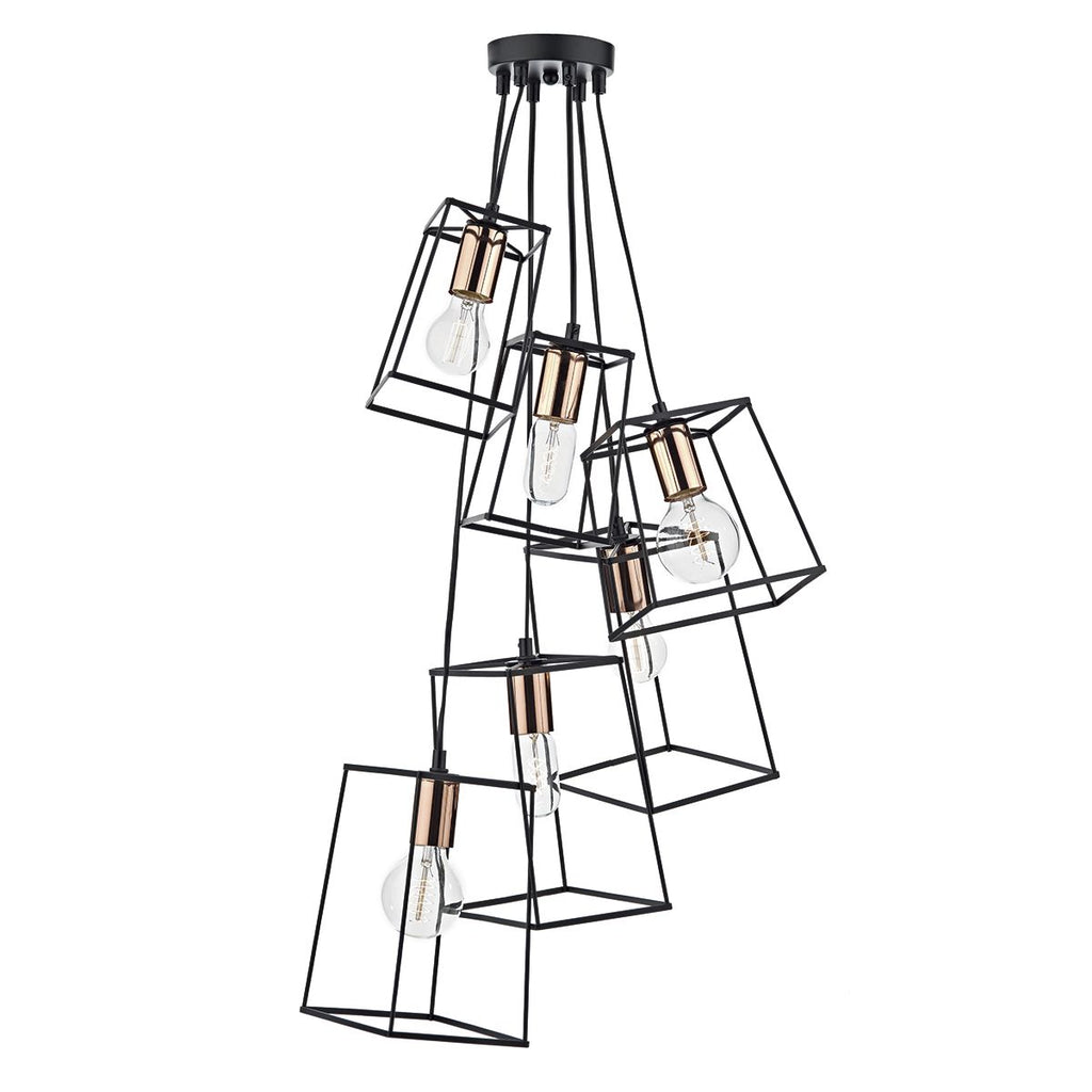 Tower 6 Light Cluster Pendant Black by Dar Lighting