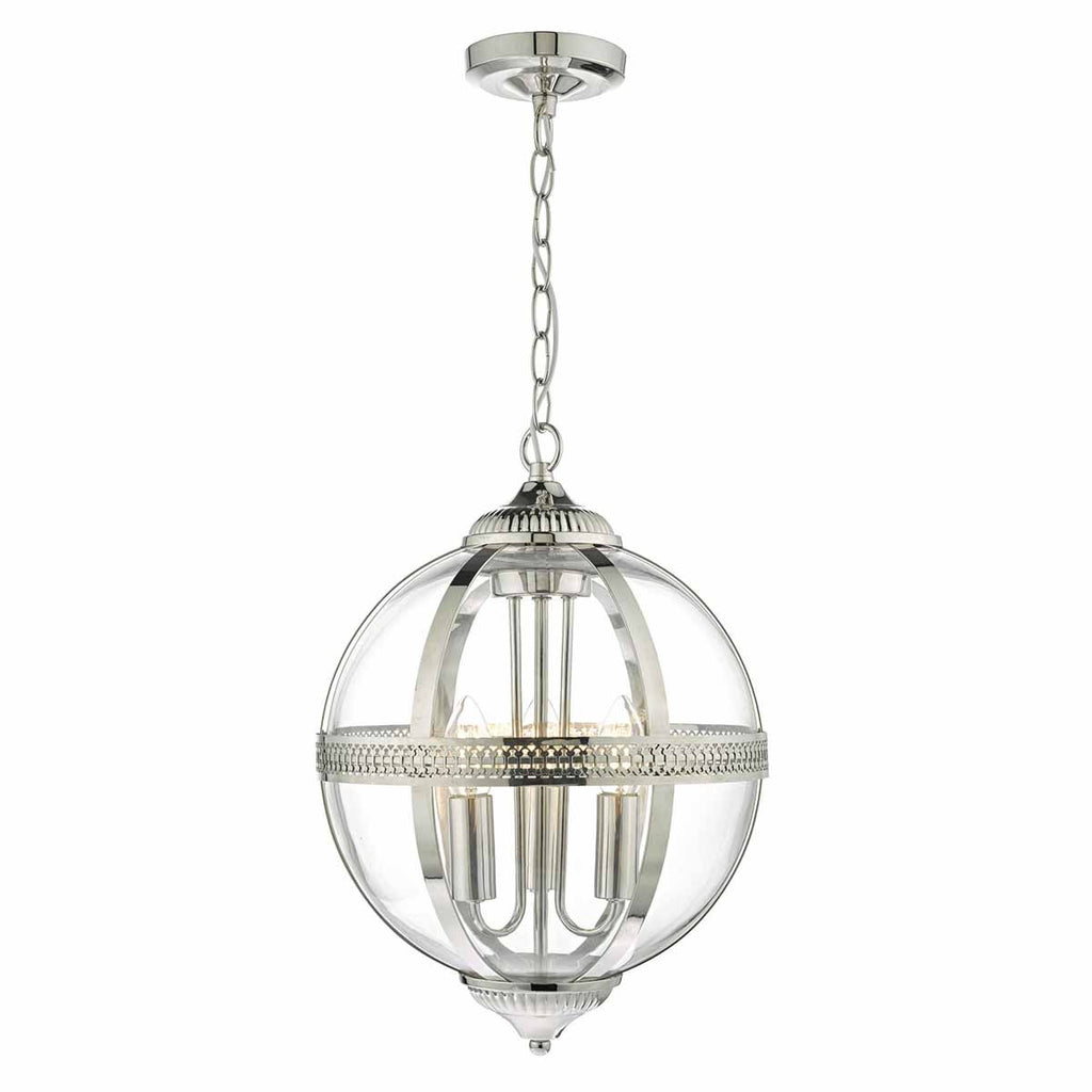 Vanessa 3lt Pendant Polished Nickel & Glass by Dar Lighting