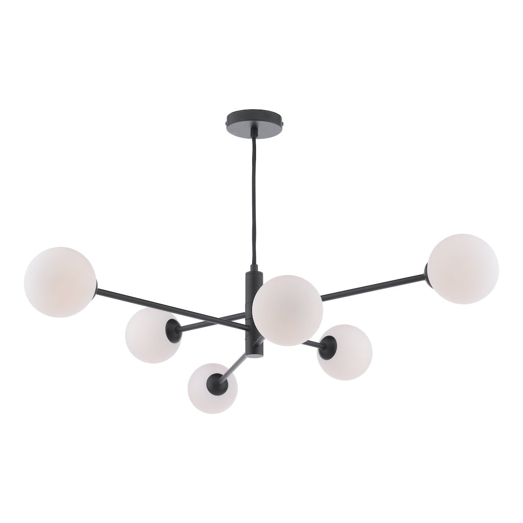 Dar Lighting -  Vignette 6 Light Pendant Matt Black & Opal Glass