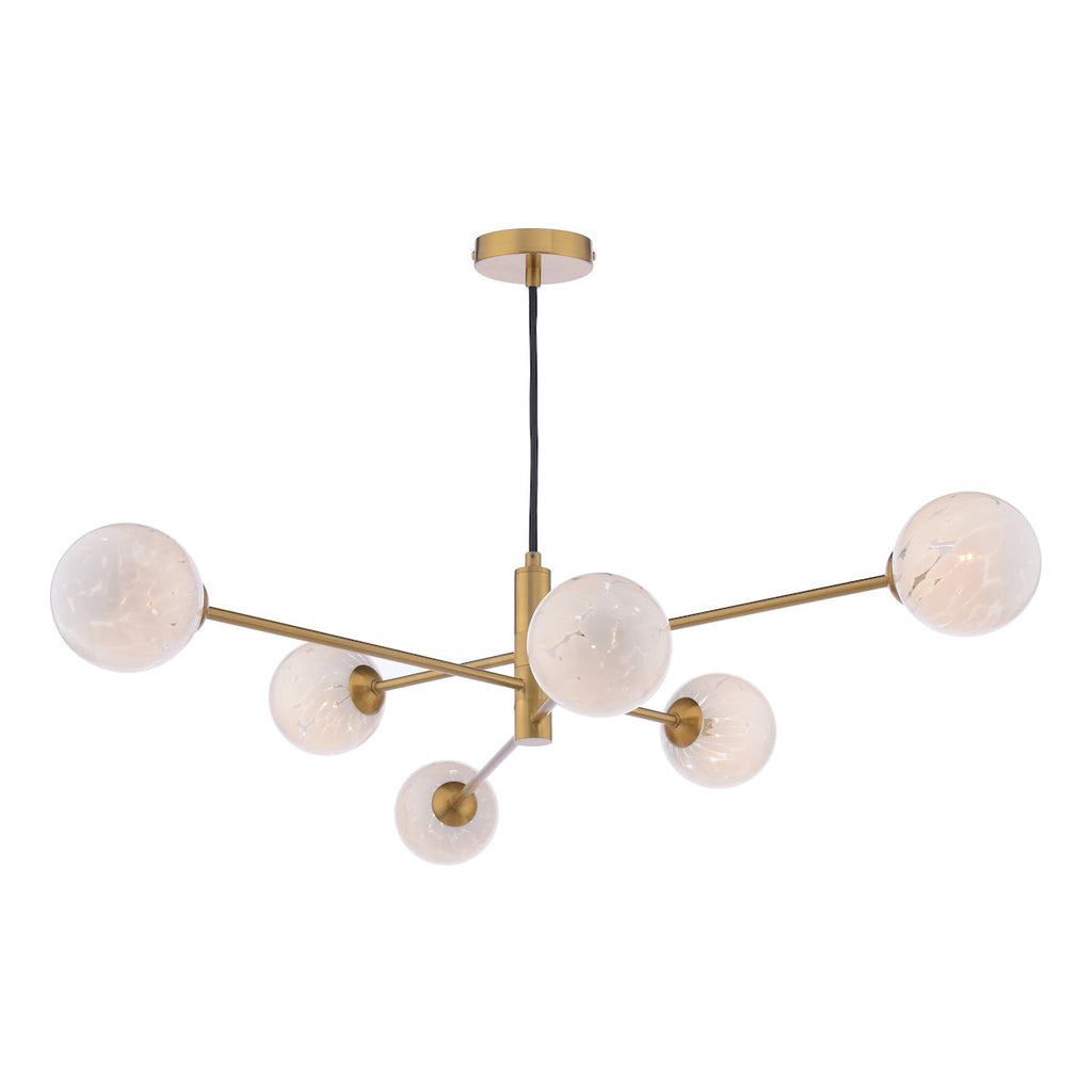 Dar Lighting -  Vignette 6 Light Pendant Aged Brass & White Confetti Art Glass