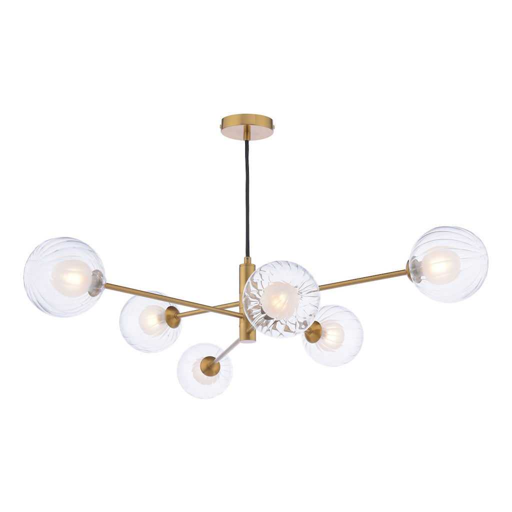 Dar Lighting -  Vignette 6 Light Pendant Aged Brass & Clear/Opal Glass