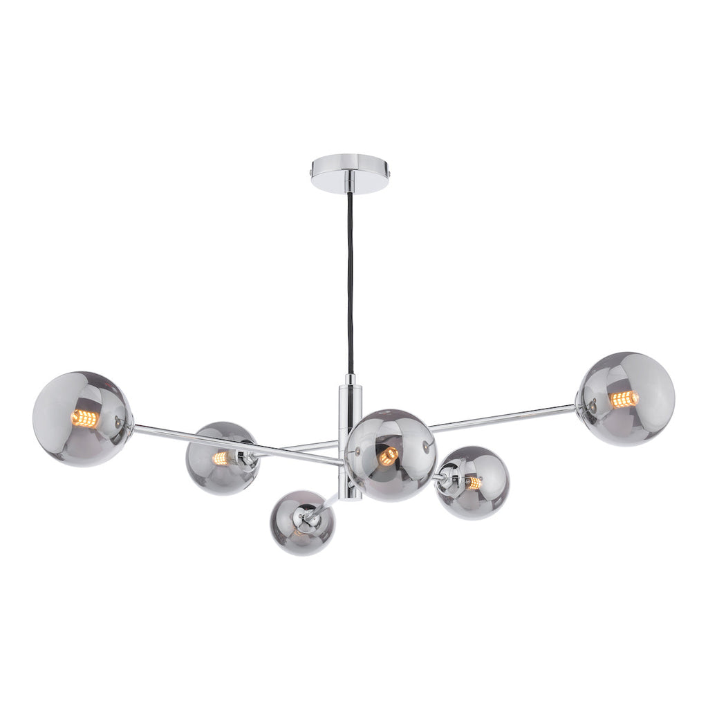 Dar Lighting -  Vignette 6 Light Pendant Polished Chrome & Smoked Glass
