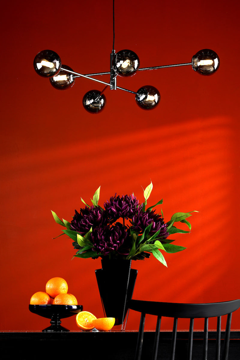 Dar Lighting -  Vignette 6 Light Pendant Polished Chrome and Large Smoked Glass