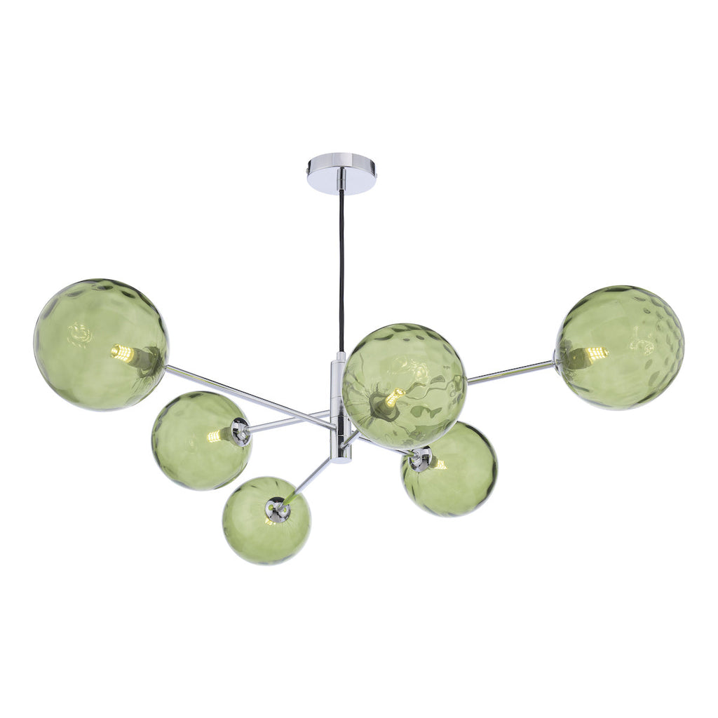 Dar Lighting -  Vignette 6 Light Pendant Polished Chrome & Green Dimpled Glass