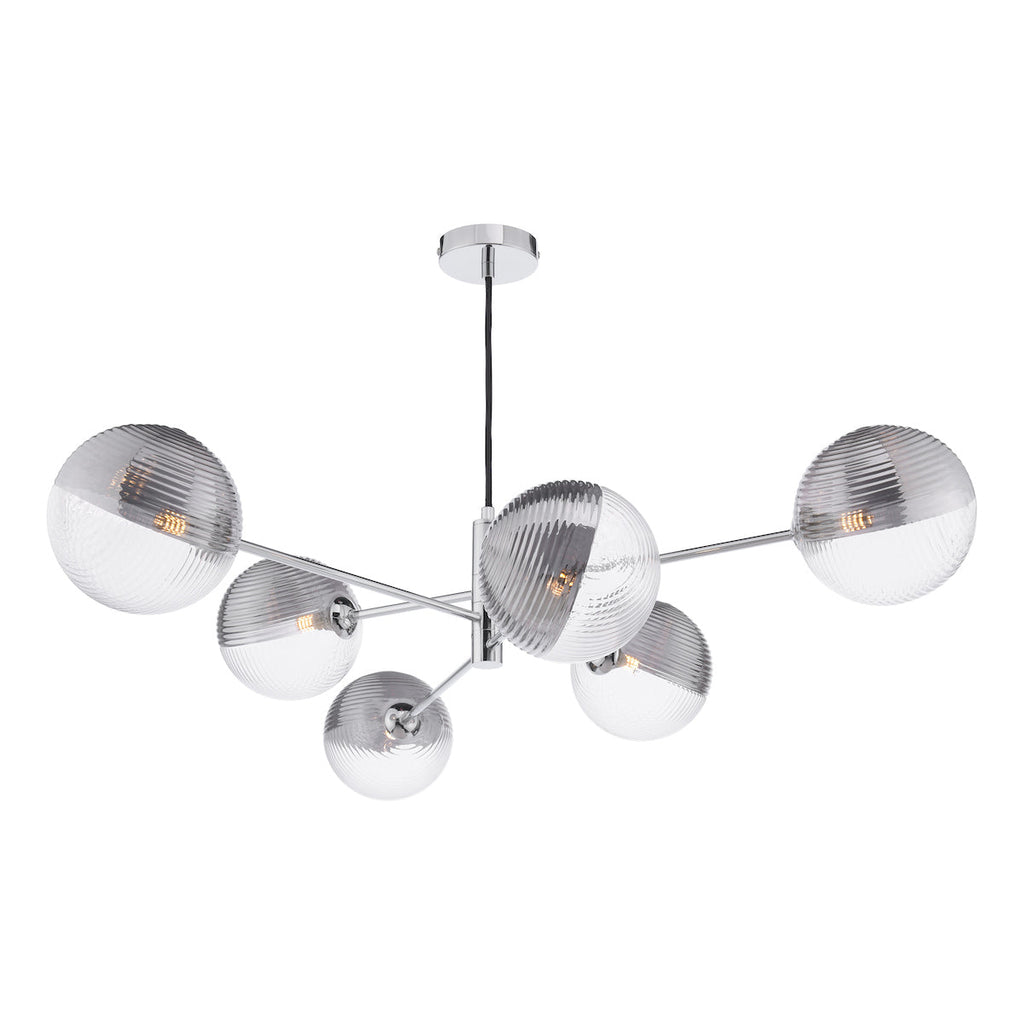 Dar Lighting -  Vignette 6 Light Pendant Polished Chrome & Smoked/Clear Ribbed Glass