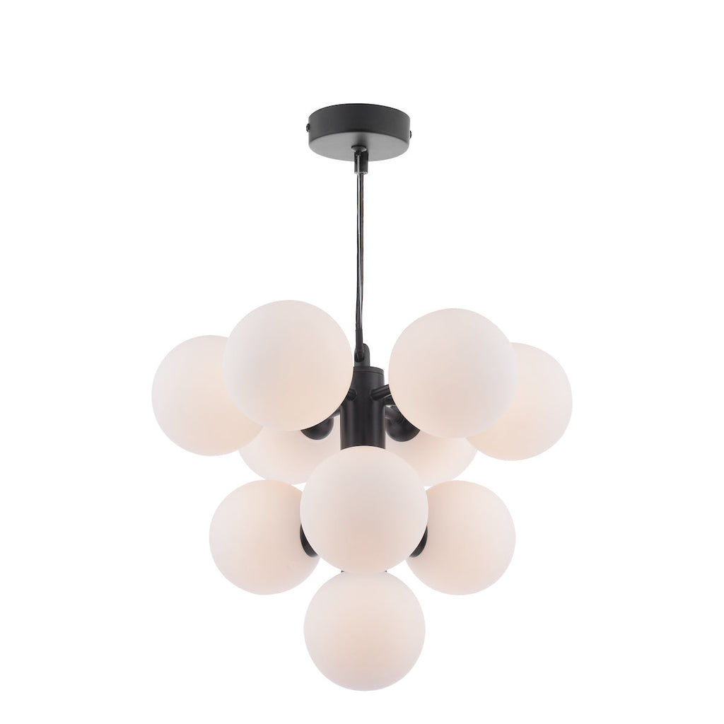 Dar Lighting -  Vine 10 Light Pendant Satin Black & Opal Glass