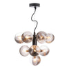 Dar Lighting -  SVine 10 Light Pendant Satin Black & Smoked/Clear Ribbed Glass