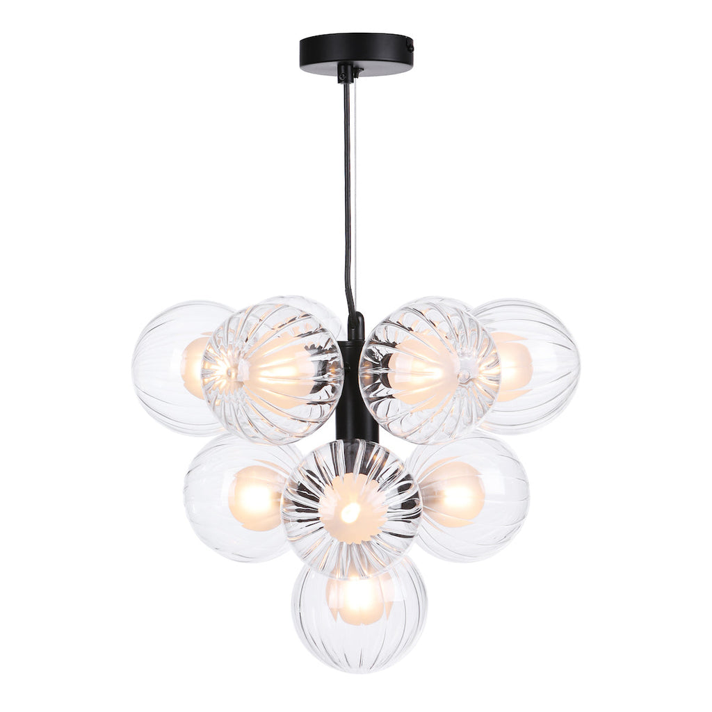 Dar Lighting -  Vine 10 Light Pendant Satin Black & Clear/Opal Glass