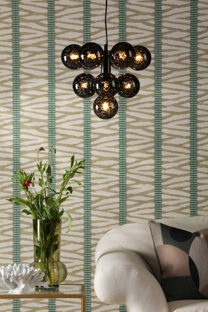 Dar Lighting -  Vine 10 Light Pendant Matt Black and Black Confetti Glass