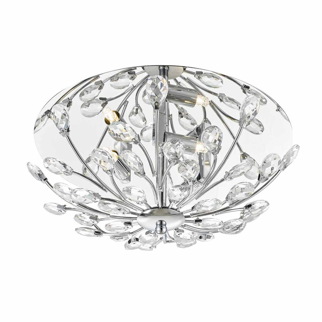 Zafir 3 Light Flush Flora Crystal Decoration Chrome Frame by Dar Lighting