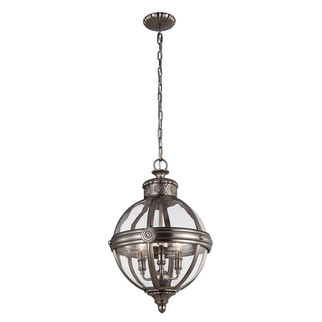 Adams 3 Light Pendant Chandelier - Antique Nickel - Feiss