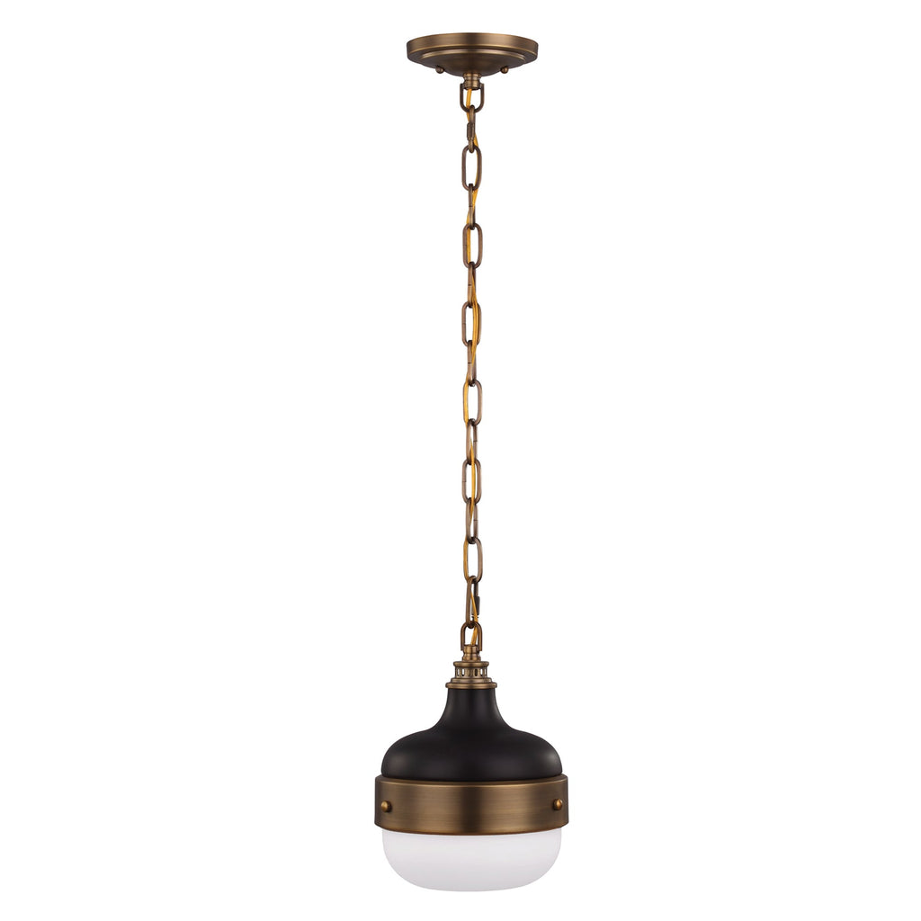 Cadence 1 Light Mini Pendant - Dark Antique Brass/Matte Black - Feiss