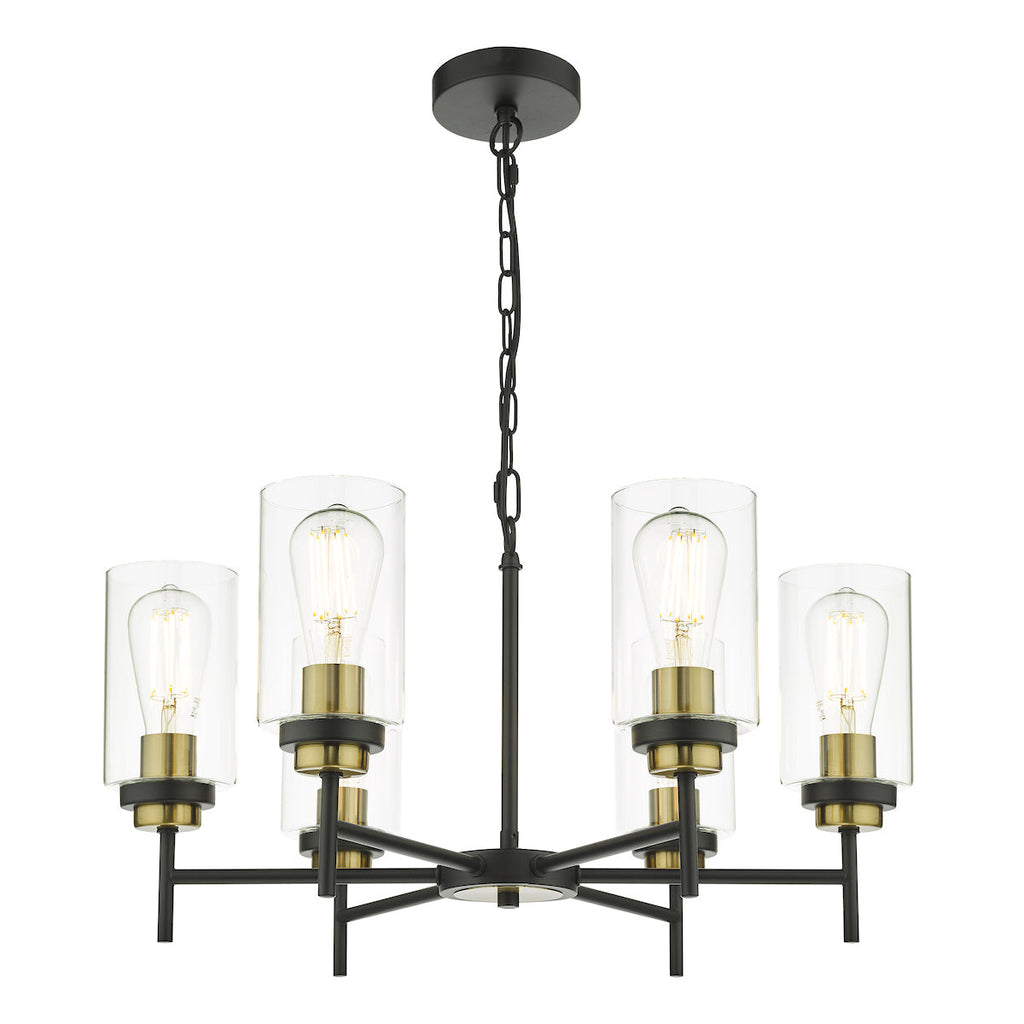 dar-lighting-Abel 6 Light Pendant Satin Black Glass