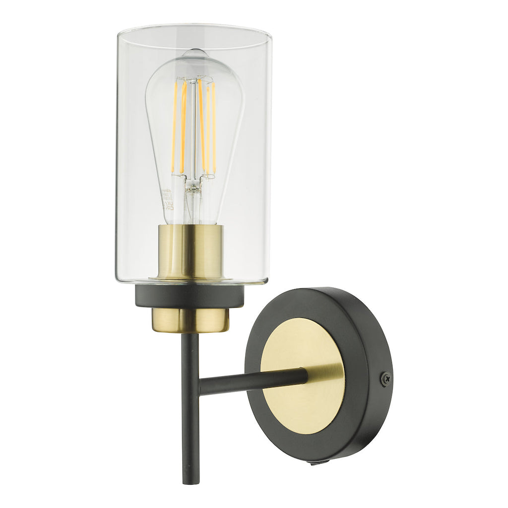 dar-lighting-Abel Wall Light Satin Black & Gold with Glass Shade