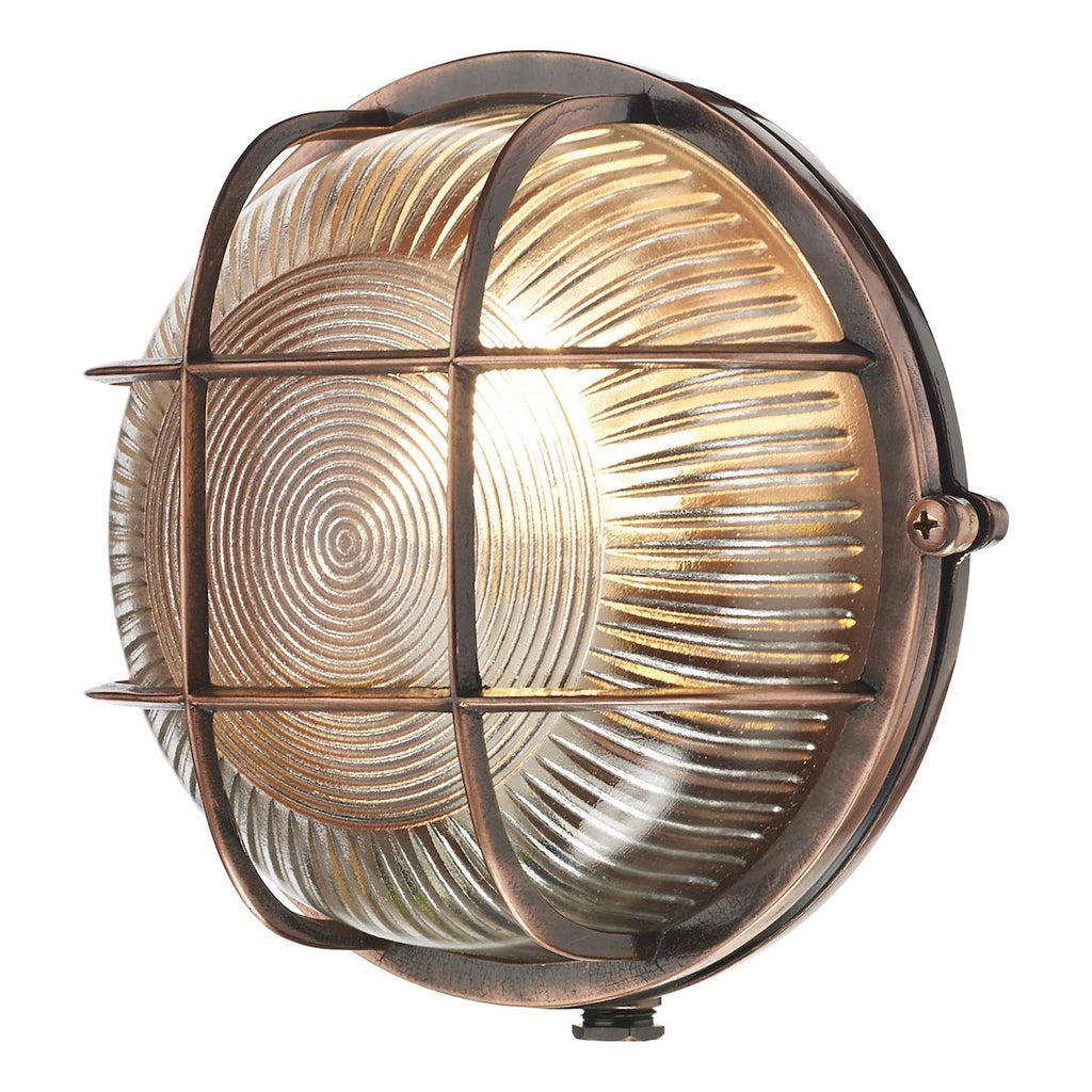Admiral Round Wall Light Antique Copper IP64 by David Hunt Lighting