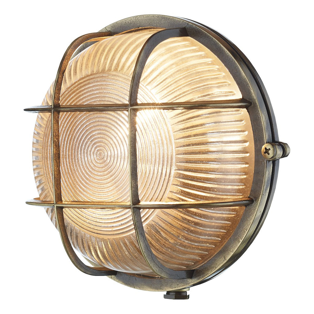 Admiral Round Wall Light Antique Brass IP64 by David Hunt Lighting